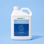 A white 2.5L plastic bottle of protectME premium Fabric Protector set against a solid light blue background.