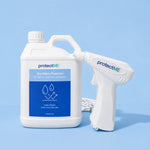 protectME 2.5L bottle with battery sprayer for even application. It is a non-toxic fabric protector made to repel liquids from your fabrics. 